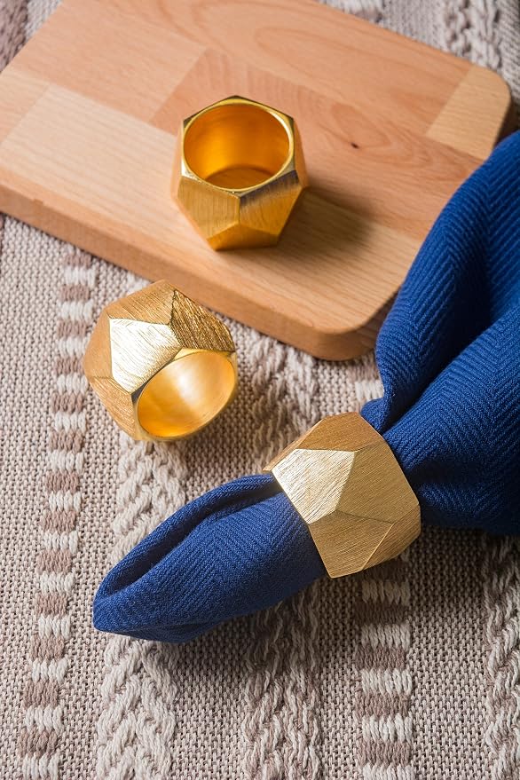 DII Decorative Geometric Napkin Ring Set, Triangle Band Gold - Image 6