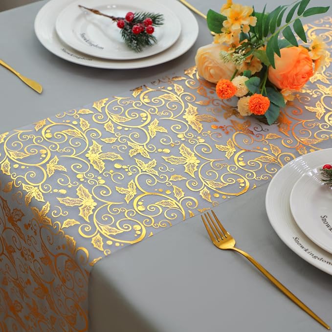 Snowkingdom 2 PCS Gold Table Runner 108 Inches Long - Image 4