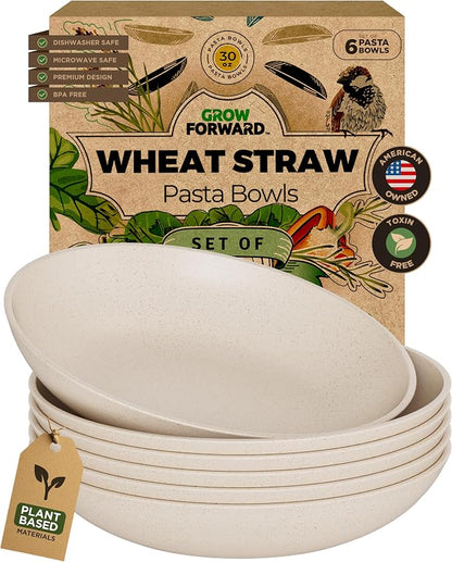 Grow Forward Premium Wheat Straw Pasta Bowls - 30oz Unbreakable Wide & Shallow by GrowForward