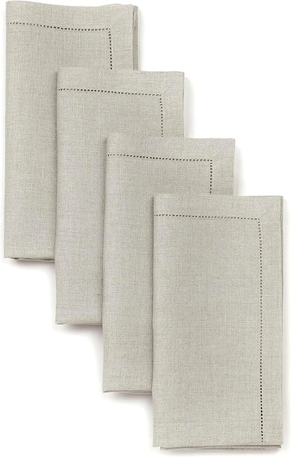 D'Moksha Homes Natural Linen Napkins Set of 4 - Classic Hemstitch 100% Pure Linen Hemstitch Dinner Napkins 20 x 20 Inch for Fall, Autumn and Halloween - Handcrafted and Machine Washable