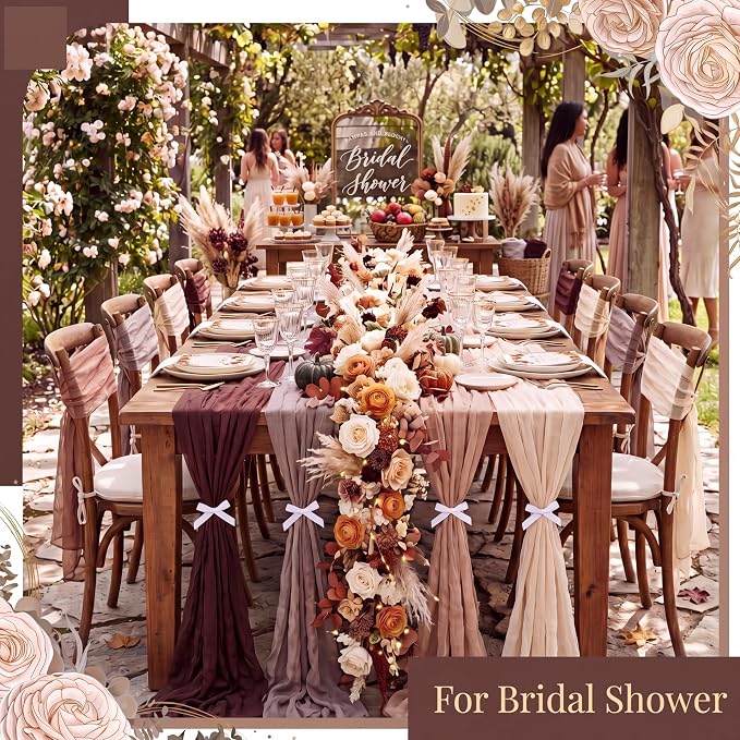 12 Pcs Fall Cheesecloth Gauze Table Runners, Gradient Brown | Thanksgiving - Image 5