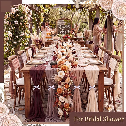 12 Pcs Fall Cheesecloth Gauze Table Runners, Gradient Brown | Thanksgiving - Image 5