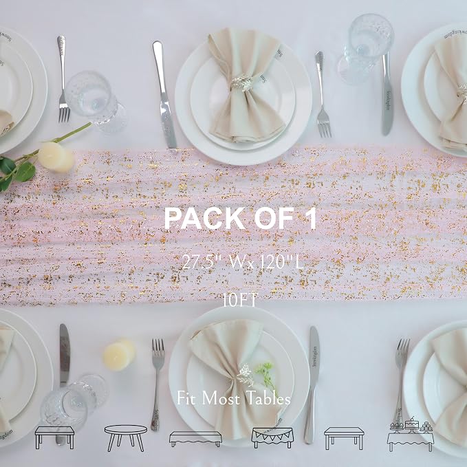 Snowkingdom Blush Gold Table Runner Gauze Sheer Tulle 10FT 120 Inch - Image 4