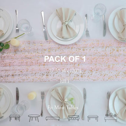 Snowkingdom Blush Gold Table Runner Gauze Sheer Tulle 10FT 120 Inch - Image 4