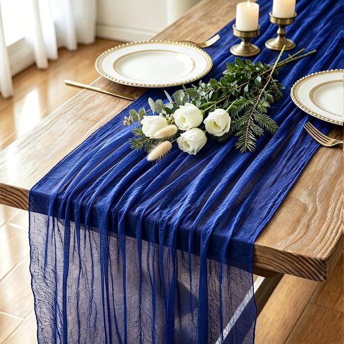 6 Pack Royal Blue Cheesecloth Table Runner 120 Inch Boho Wedding Decor | by Fixwal