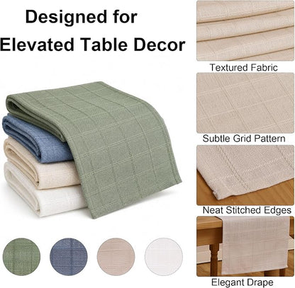 Plaid Table Runner, Woven Grid Pattern, Linen Texture Elegant Dining Table Decor - Image 4