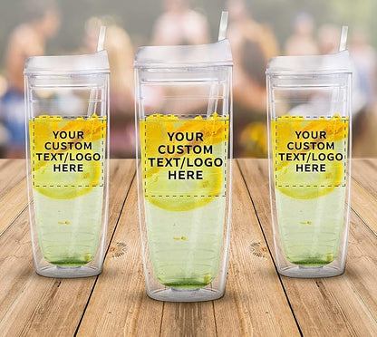 Custom Tall Orbit Acrylic Tumblers 20 oz. Set of 50, Personalized Bulk Pack - Perfect for Iced Coffee, Soda, Other Hot & Cold Beverages - Clear