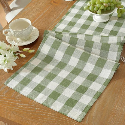 Laolitou Spring Green Checkered Table Runner, Cotton Linen Gingham Table Runners - Image 5