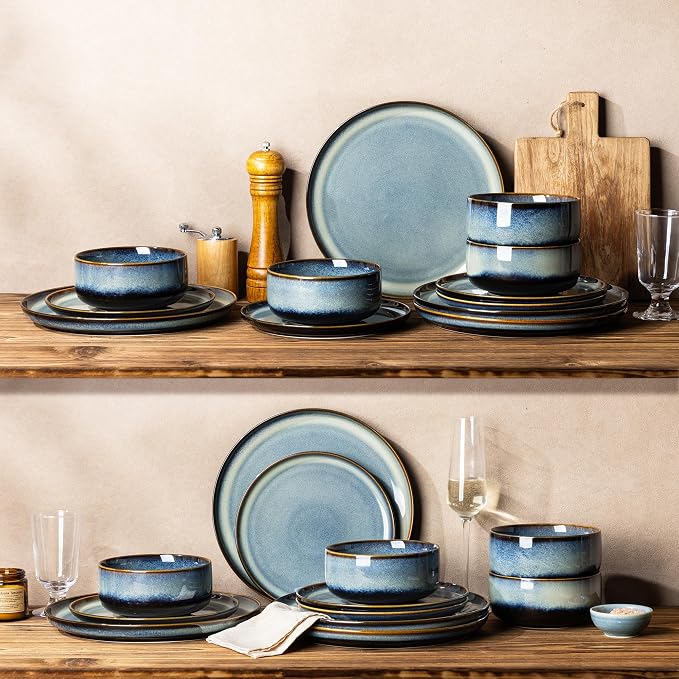 Ceramic Dinnerware Set for 4, 12-Piece Plates and Bowls Set | Handmade Reactive - Image 7