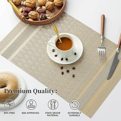 Leetaltree Stardust Yellow Placemats Set of 12 - Heat Resistant Non-Slip Place mats for Dining Table, Washable Durable PVC Vinyl Woven Table Mats（Stardust Yellow, 12）