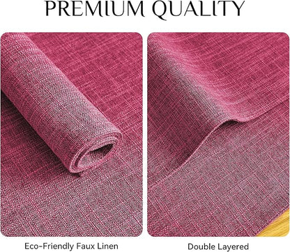 Softalker Faux Linen Placemats Set of 8-12 x 18 Inch, Heat Resistant Double Layered Durable Burlap Farmhouse Place Mats, Non-Slip Washable Rustic Table Mats for Dining, Kitchen, Party（Pink