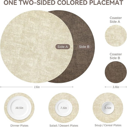 NCUE 13" Faux Leather Round Placemats Set of 4, Reversible Dual-Color | - Image 4