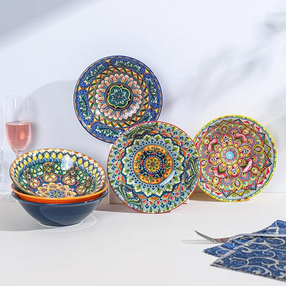 Henten Home Bohemian Ceramic 30 oz Ramen Bowl Set of 6 | Colorful design - Image 3