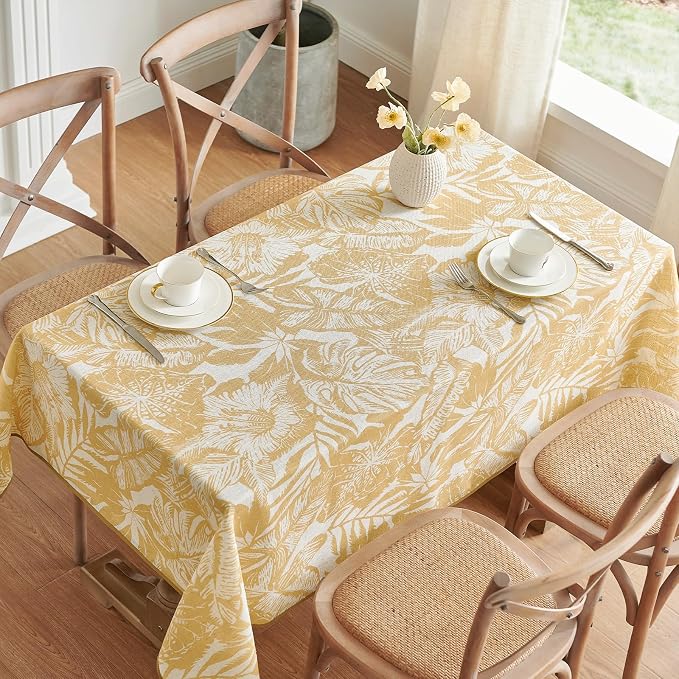 jinchan Yellow Tropical Floral Linen Rectangle Table Cloth 50x70 | Bright - Image 2