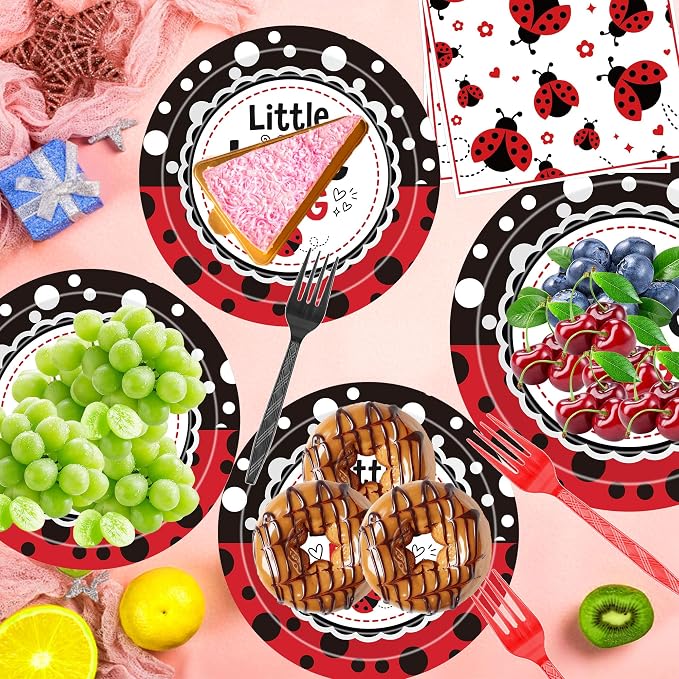 96 Pcs Love Bug Baby Shower Decorations, Lady Bug Tableware Set | Includes - Image 5