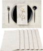 D'Moksha Homes Linen Placemats 14 x 19 Inch - Light Natural Placemats Set of 6-100% Pure Linen Table Place Mats for Valentines, Spring, Easter - Handcrafted and Machine Washable