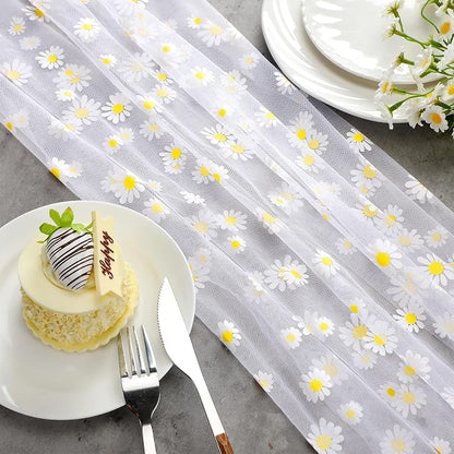 4 Pcs Daisy Table Runner 29 X70 Inch White Tulle Lace Table Cloth Florals - Image 6