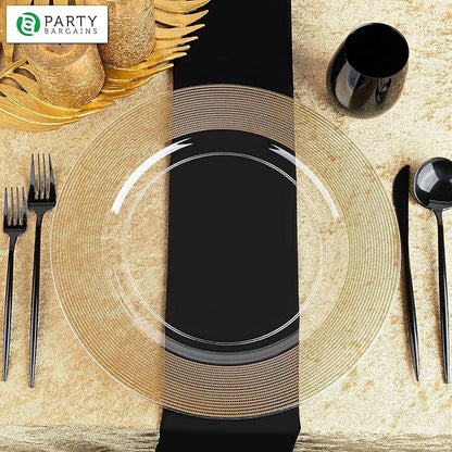 PARTY BARGAINS 13-Inch Charger Plates - 16 Pack, Clear Gold Rope Textured Rim, Heavy-Duty Disposable Chargers for Elegant Dining - Ideal for Weddings and Formal Events
