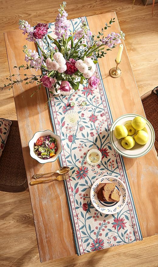 bilingaier Farmhouse Berry Red Floral Small Table Runner - Image 8