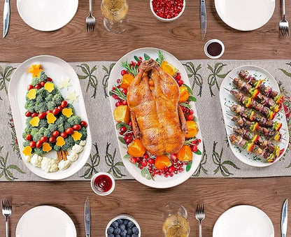 Large Serving Platter - 16"/14"/12" Oval Serving Tray, Ceramic Turkey Platters for Entertaining, Christmas Party, Set of 3, White