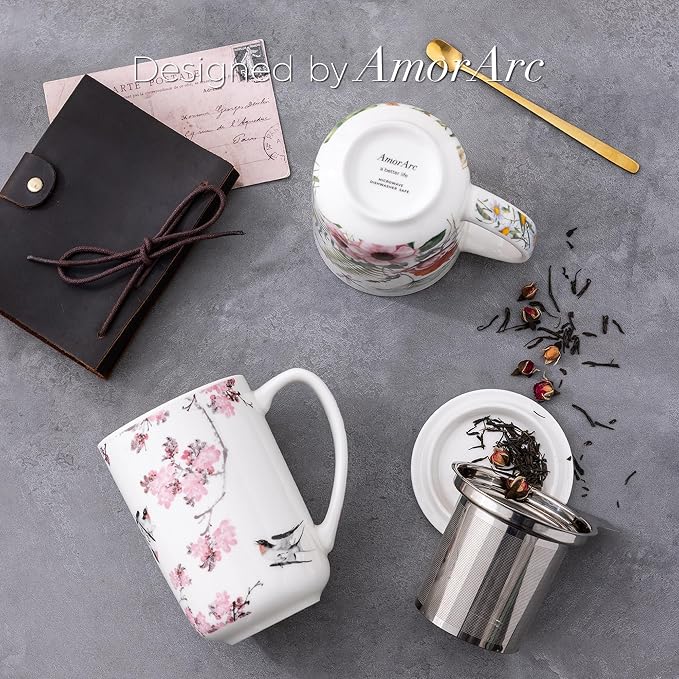 AmorArc Tea Cup With Infuser and Lid, 18oz Loose Leaf Tea Mug With Steeper | - Image 4