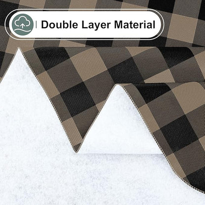 misaya Rectangle Waterproof Vinyl Table Cloth, Buffalo Flannel Backed Tablecloth, Wipeable Plastic Table Cover for Dinner, Kitchen, Outdoor (60" x 84", Black and Khaki)
