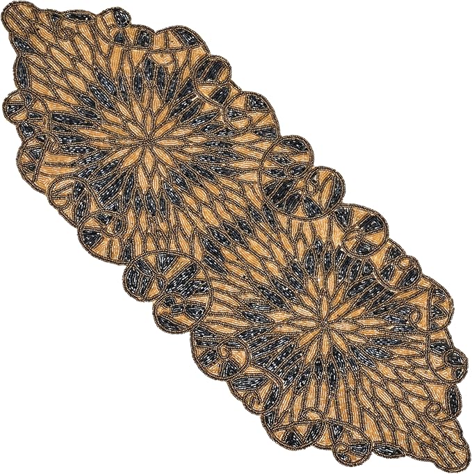 Beaded Table Runner, Handcrafted Glass & Polyester | Glass beads, polyester & by CLEENTABLE