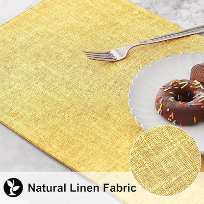 homing Cotton Linen Placemats Set of 4, Cloth Washable Farmhouse Dining Table Mats for Indoors & Outdoors, Easy to Clean, Mustard Yellow, 13 x 19 Inch