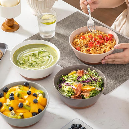 MALACASA Soup Bowls, Ceramic Salad Bowls Set of 4, 35oz Ceramic Bowls for Ramen, Cereal, Fruit and Pho, Microwave & Dishwasher Safe, Speckled Deep Bowls, Multicolor