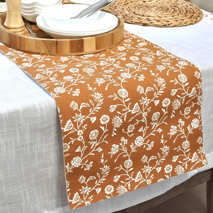 Floral Short Table Runner Rustic Style Cotton Cloth Coffee or Dining Table - Image 5