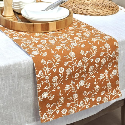 Floral Short Table Runner Rustic Style Cotton Cloth Coffee or Dining Table - Image 5