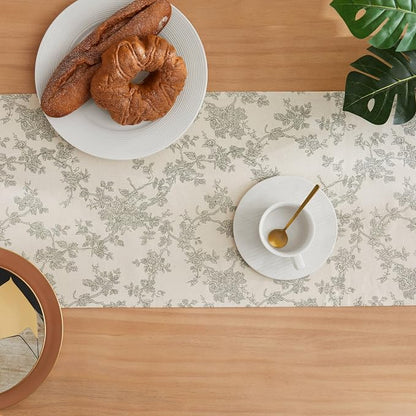 French Pastoral Farmhouse Table Runners, 13x72 Inch Green | 100% Organic Cotton - Image 5