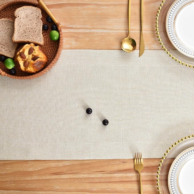 NEWISHER Farmhouse Rustic Table Runner Solid Beige Rectangular Table Runners - Image 3