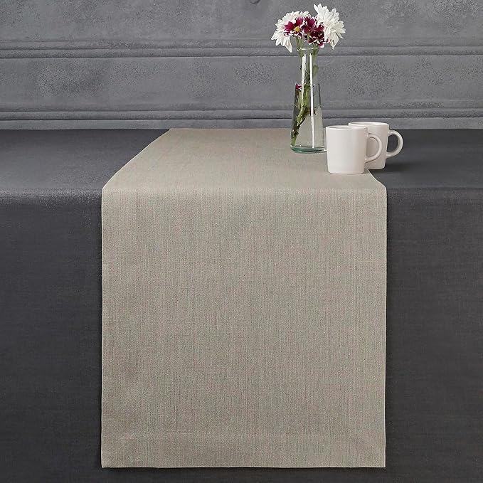 D'Moksha Homes Linen Natural Table Runner 48 Inches - 100% Pure Linen Small Table Runner 14 x 48 Inch for Coffee Tables, Dresser, Valentines, Spring, Easter - Machine Washable