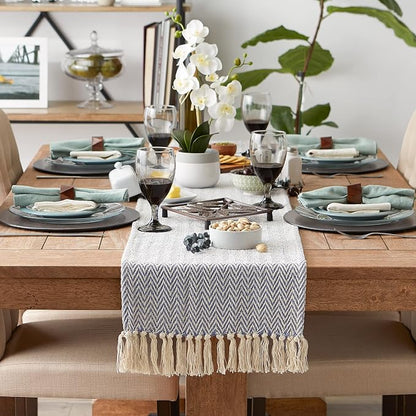 DII Woven Basic Tabletop Collection, Chevron Table Runner, Stone Blue - Image 2