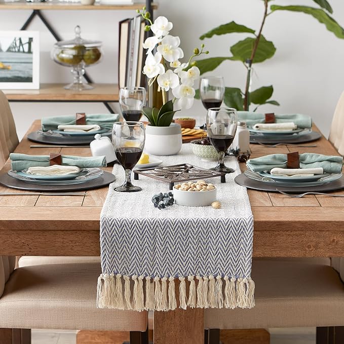 DII Woven Basic Tabletop Collection, Chevron Table Runner, Stone Blue - Image 2