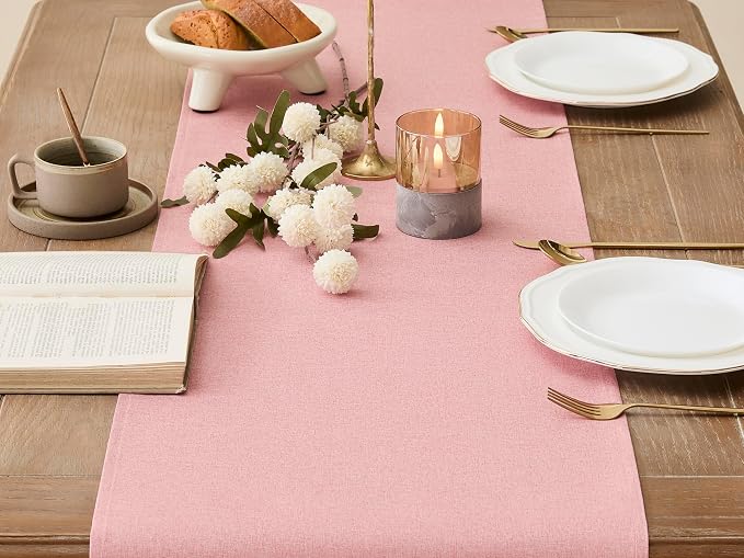 YATOJUZI Pink Table Runner Valentines Day Seasonal Summer Kitchen Dining Coffee - Image 2
