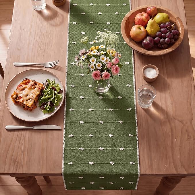 Artoid Mode Army Green Farbic Rustic Cotton Woven Table Runner, Farmhouse - Image 4