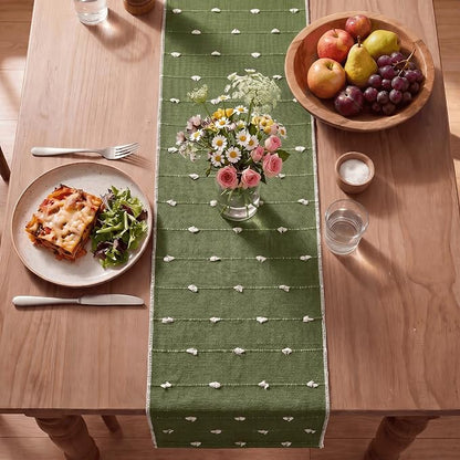 Artoid Mode Army Green Farbic Rustic Cotton Woven Table Runner, Farmhouse - Image 4