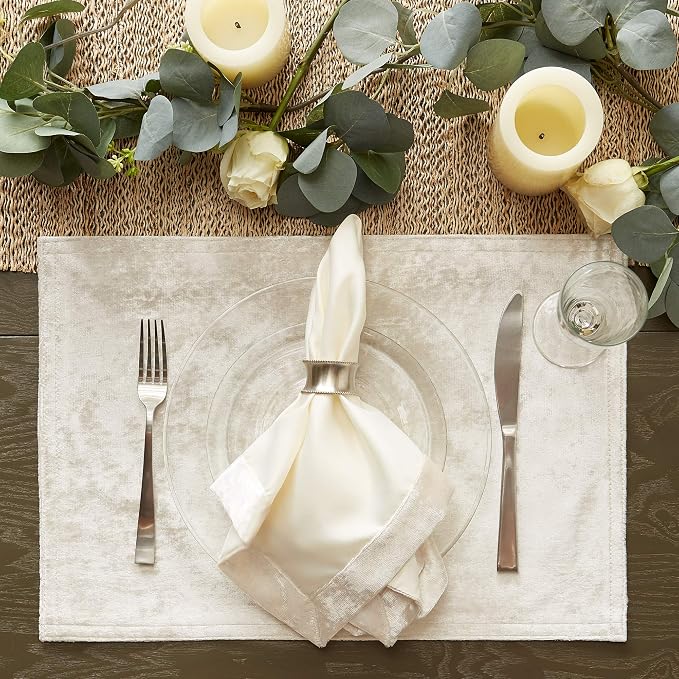 DII Velvet Collection Tabletop, Placemat Set, Cream 4 Piece - Image 6
