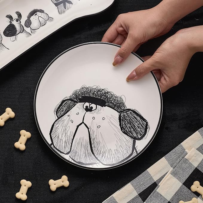Bico Doodle Pawtrait Ceramic Salad Plates Set of 4, 8.75 Inch Dessert Plates - Image 4