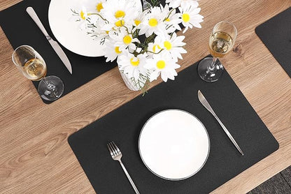 Wipeable Placemats Leather Table Mats Waterproof Heat-Resistant Easy to Clean for Dining Table Set Kitchen Table (2, Black)