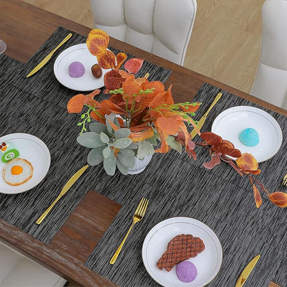 SHACOS Placemats Set of 4 Woven Vinyl Place Mats for Dining Table Wipe Clean Non Slip Table Mats (4, Black)