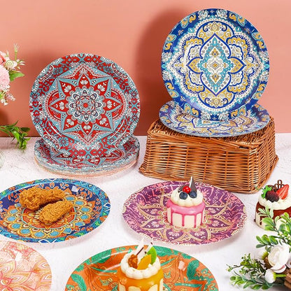 AnyDesign Boho Paper Plates Disposable Plates Vintage Bohemian Style Dessert - Image 4