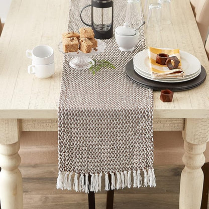 DII Woven Basics Collection 100% Cotton Knit Table Runner, Bark Brown - Image 2