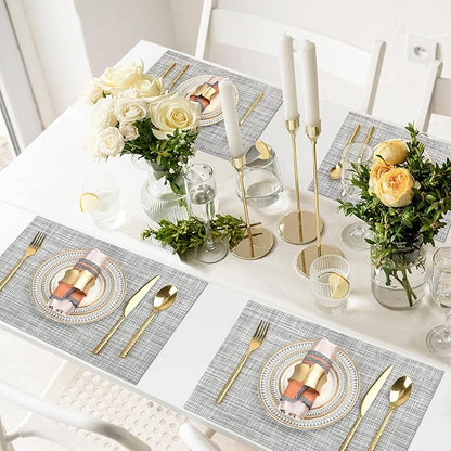 SLKQG Gray Placemats Set of 8 - Easy Clean Washable Vinyl Placemats - Wipeable Heat Resistant Table Mats for Dining Table - 17.7x11.8 Inch (8, Gray Black White)