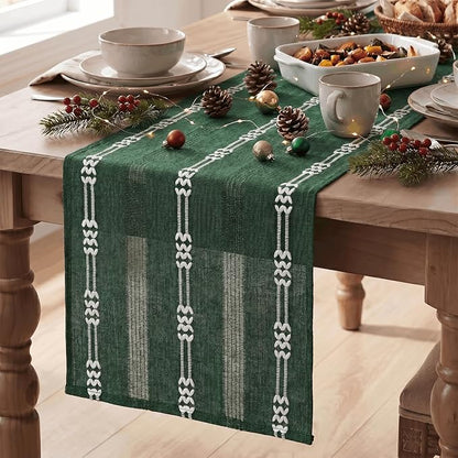 Artoid Mode Green Farmhouse Embroidered Hollow Christmas Table Runner, Seasonal by ArtoidMode
