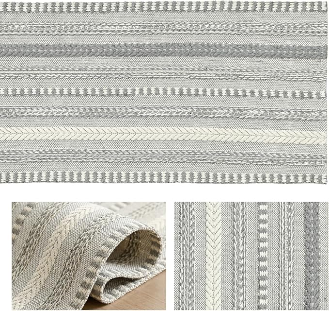 Artoid Mode Dark Grey Farmhouse Stripe Braided Table Runner 12x36 Inch | - Image 6