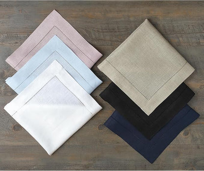 Solino Home Linen Napkins Set of 4 - Classic Hemstitch 100% Pure Linen Royal Blue Dinner Napkins Cloth 20 x 20 Inch - Handcrafted and Machine Washable - Winter, Spring