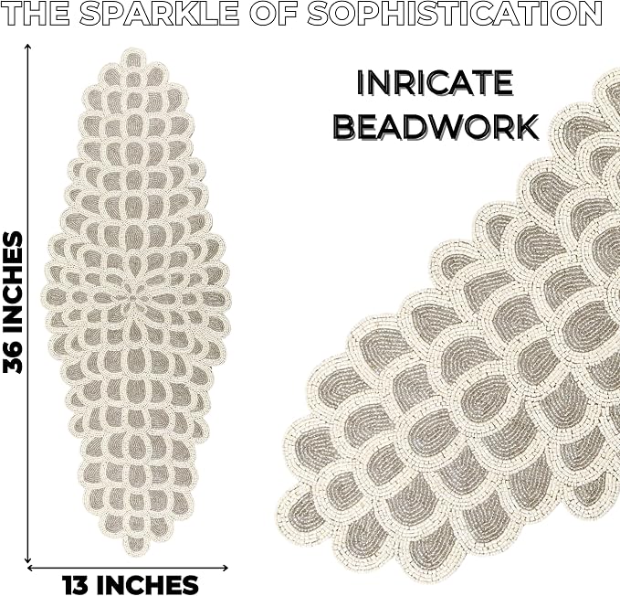 Hand-Beaded Table Runner, 13x36 | 85% glass beads, 15% polyester backing - Image 3
